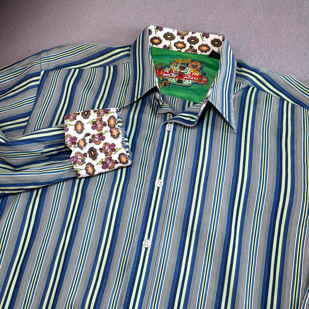 Robert Graham Mens L Button Up Striped Long Sleeve Shirt Colorful Accents